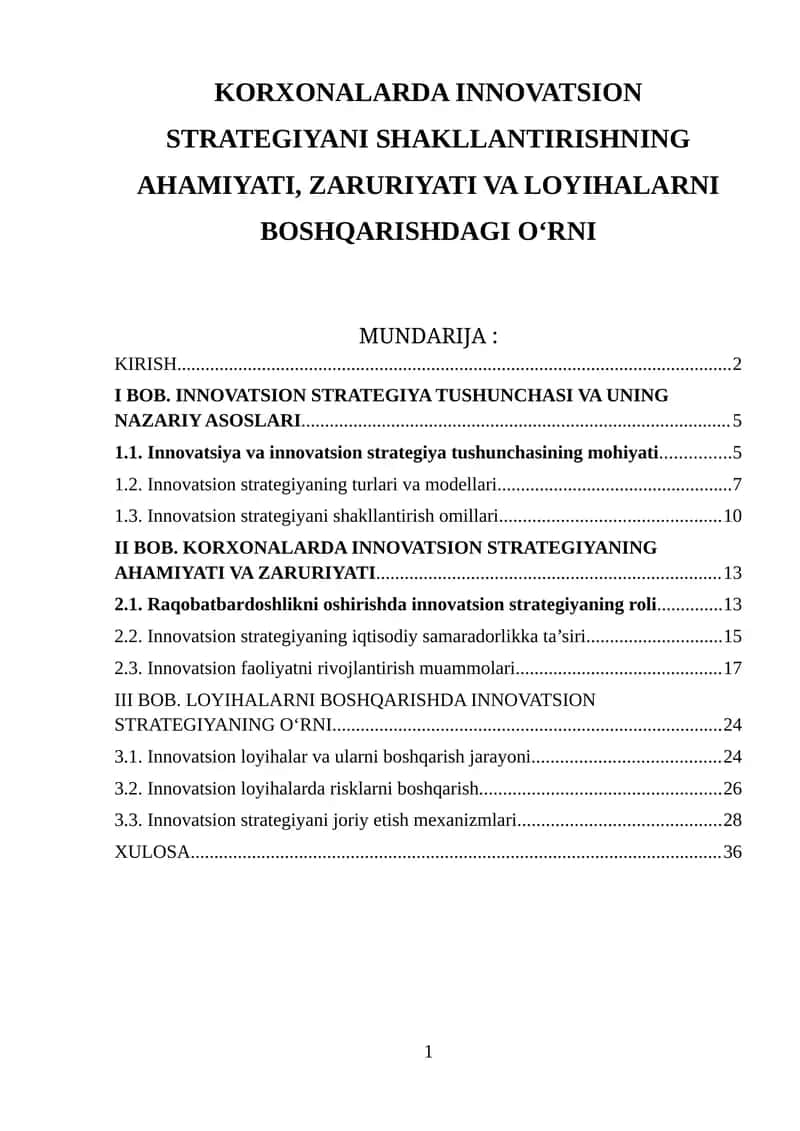 Innovatsion Strategiyani Shakllantirishning Ahamiyati, Zaruriyati va Loyihalarni Boshqarishdagi O‘rni 1