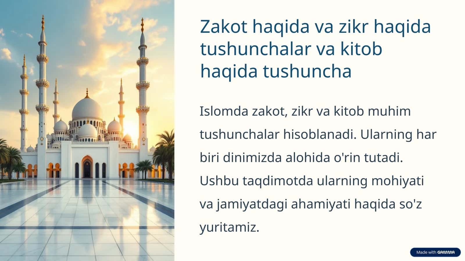 Zakot haqida va zikr haqida tushunchalar va kitob haqida tushuncha 1