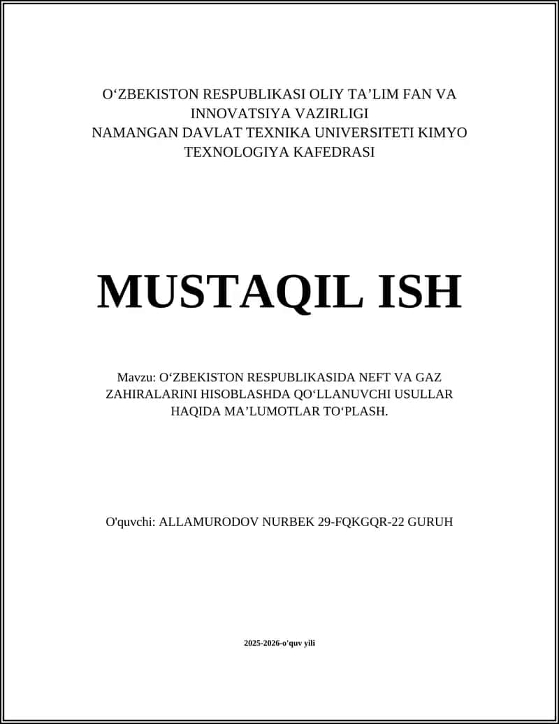 O‘zbekiston Respublikasida Neft va Gaz Zahiralarini Hisoblash 1