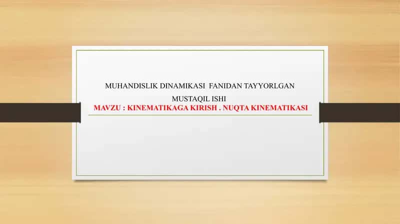 MUHANDISLIK DINAMIKASI FANIDAN TAYYORLGAN MUSTAQIL ISH 1