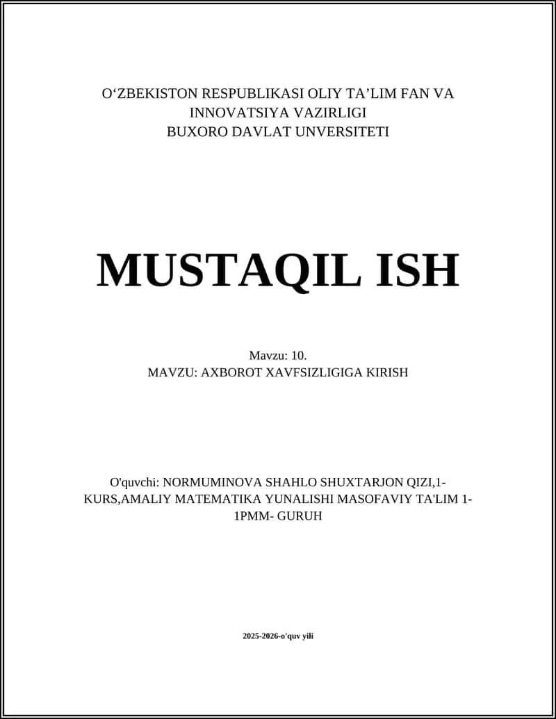 Axborot Xavfsizligi 1