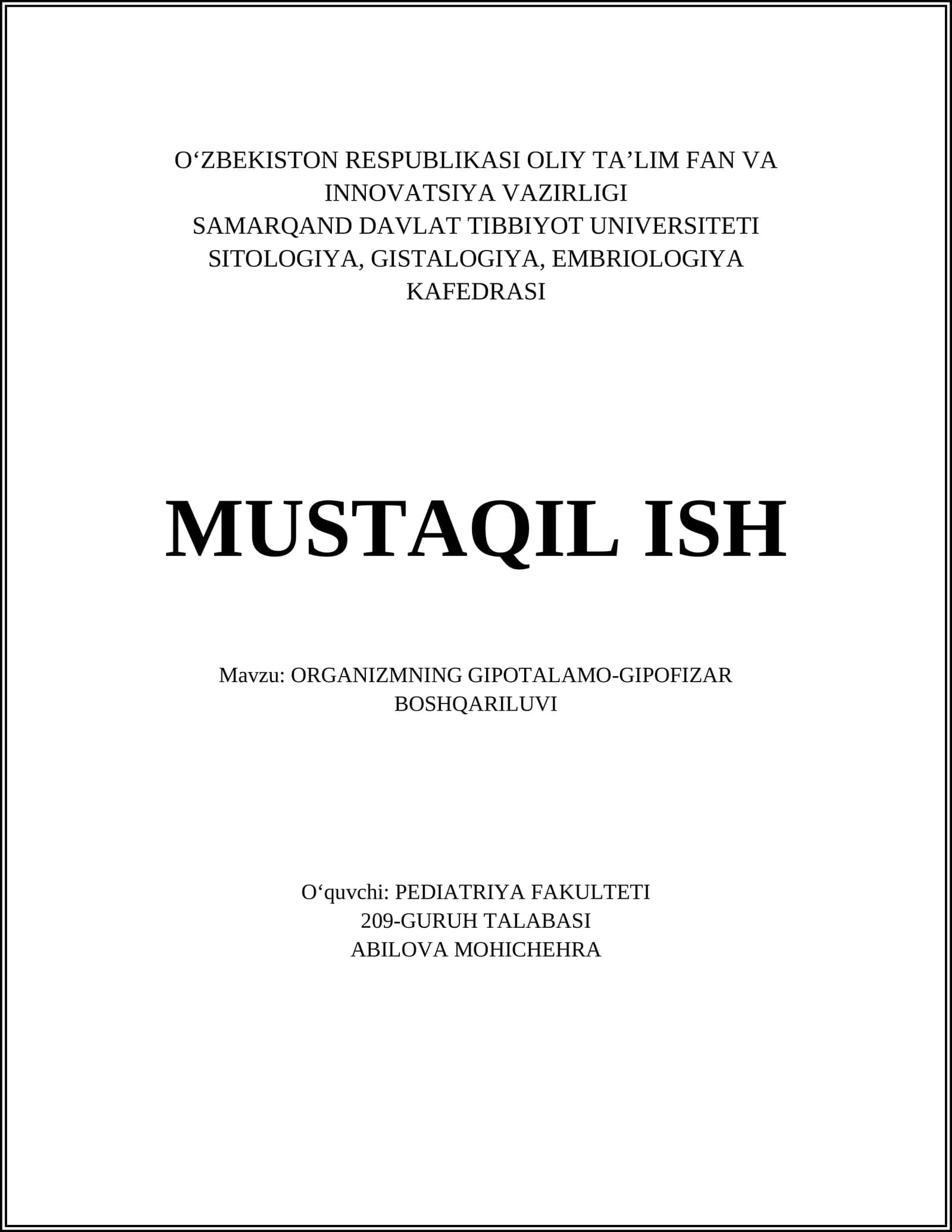 ORGANIZMNING GIPOTALAMO-GIPOFIZAR BOSHQARILUVI 1