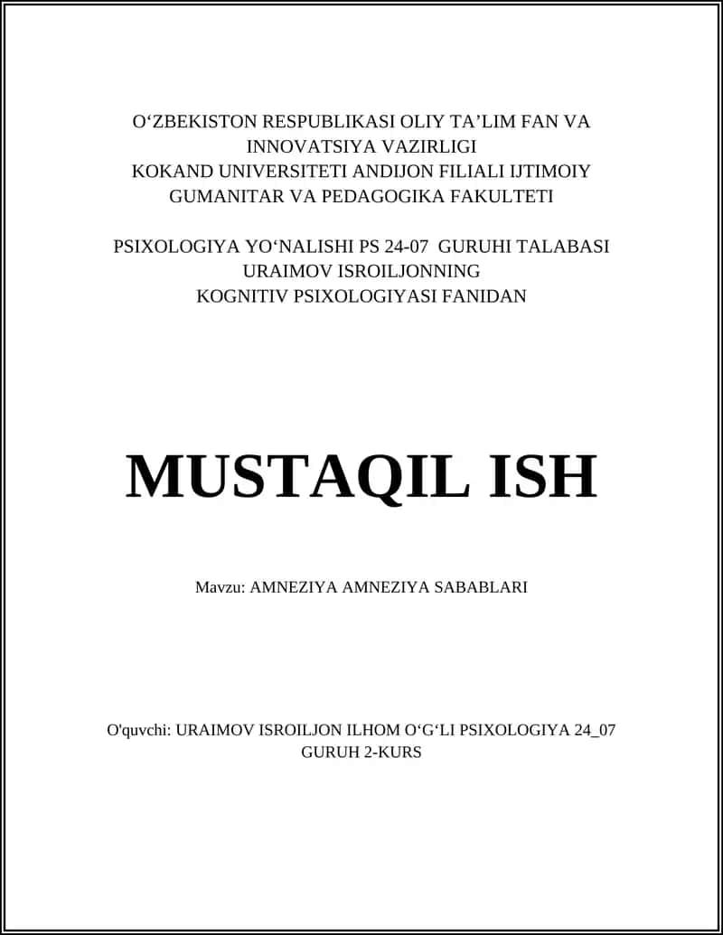 Koginitiv Psixologiyasi Fanidna Mustaqil ish 1