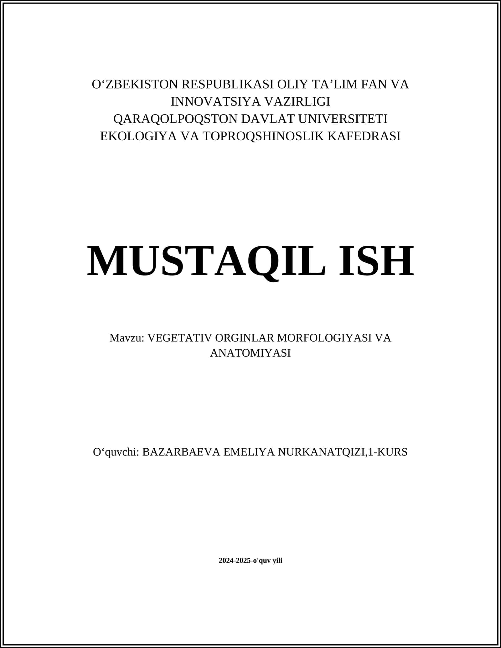 VEGETATIV ORGINLAR MORFOLOGIYASI VA ANATOMIYASI 1