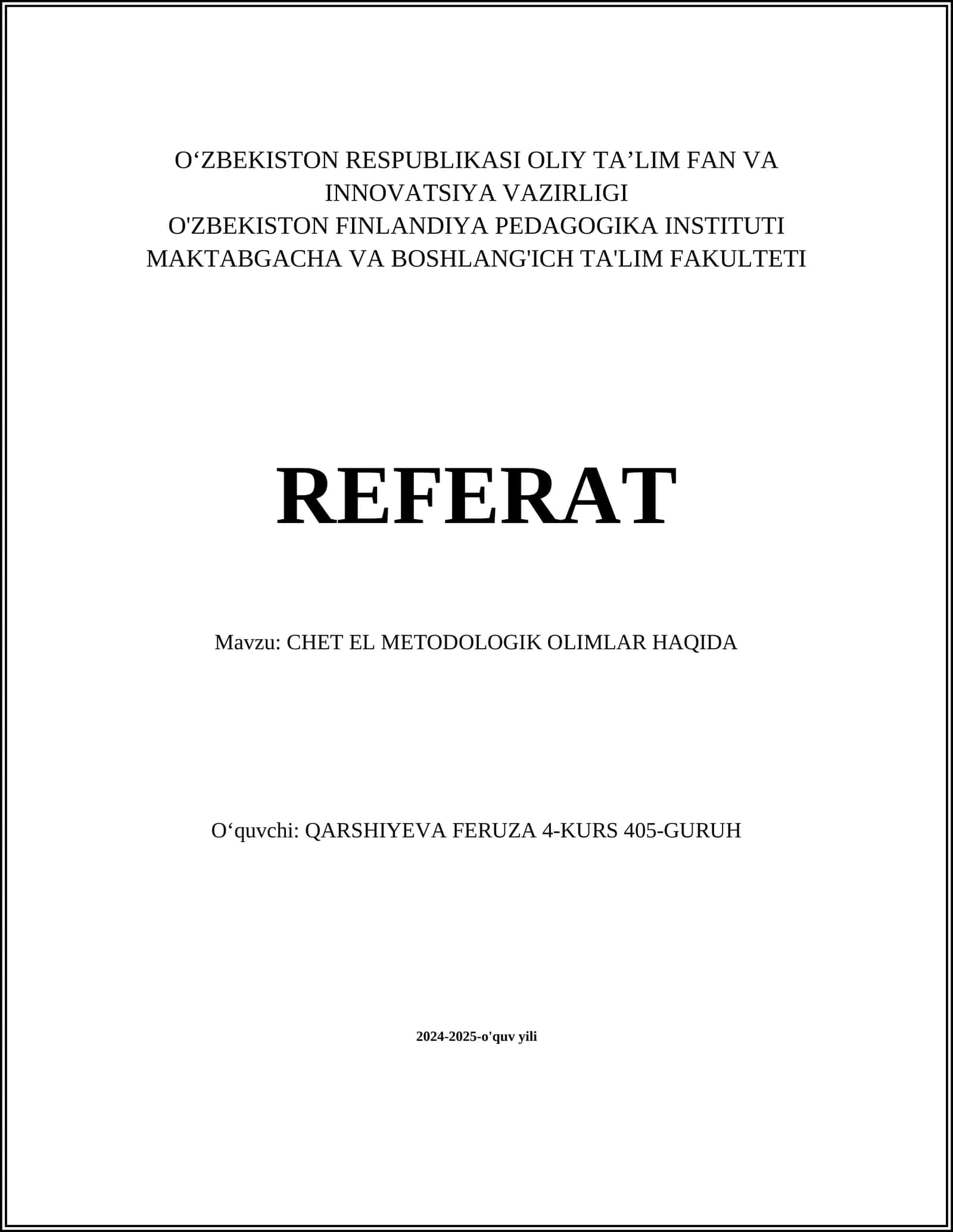 CHET EL METODOLOGIK OLIMLAR HAQIDA 1