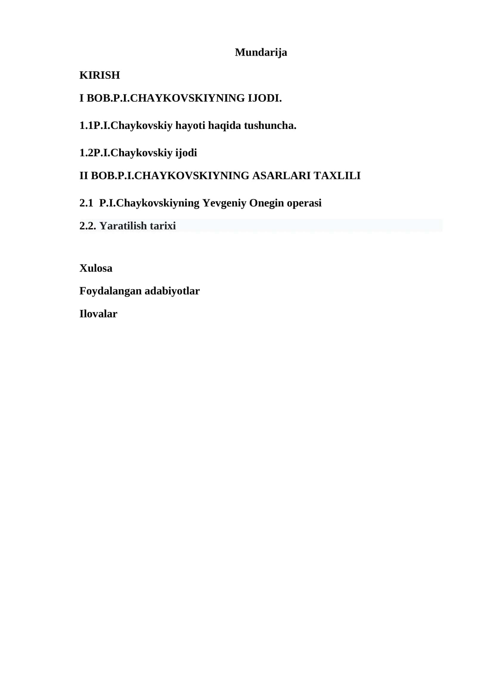 P.I.Chaykovskiynng Asarlari Taxlili 1