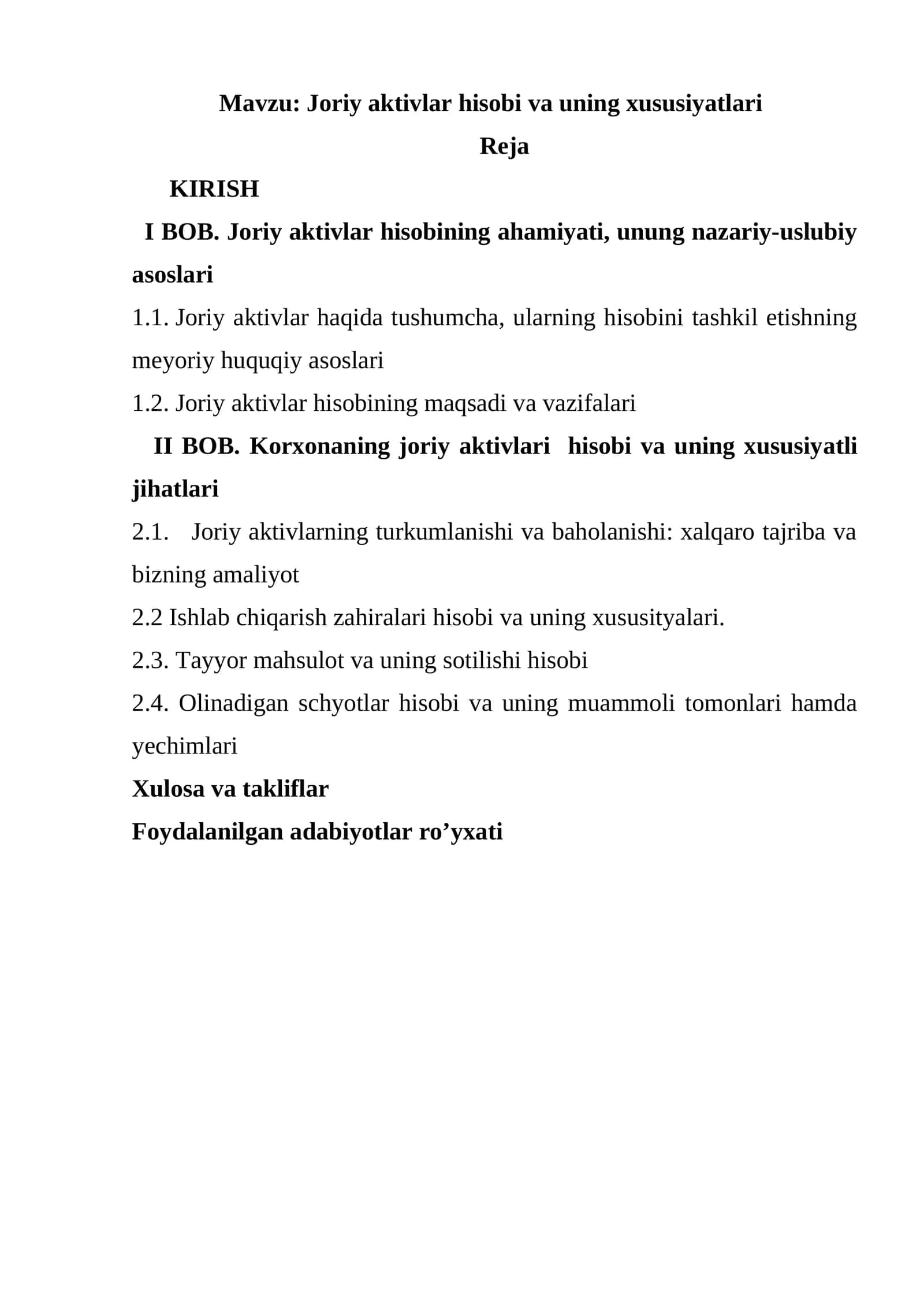 Joriy aktivlar hisobi va uning xususiyatlari 1