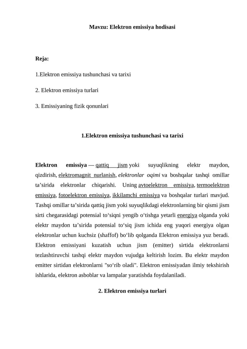 Elektron emissiya hodisasi 1