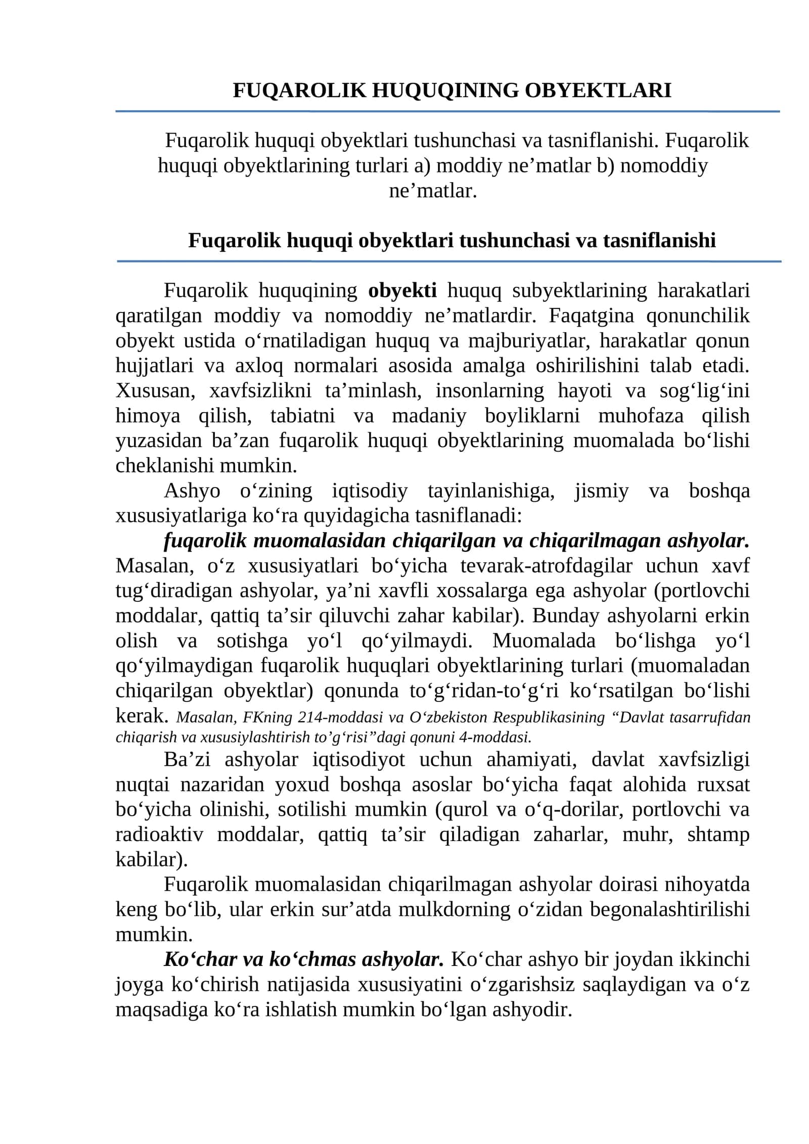 FUQAROLIK HUQUQINING OBYEKTLARI 1