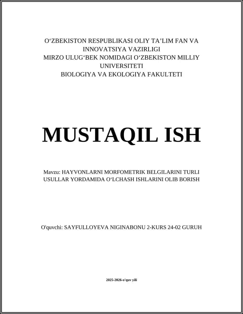 Hayvonlarni morfometrik belgilarini turli usullar yordamida oʻlchash ishlari 1