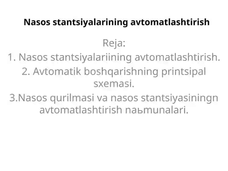 Nasosstantsiyalarining avtomatlashtirish