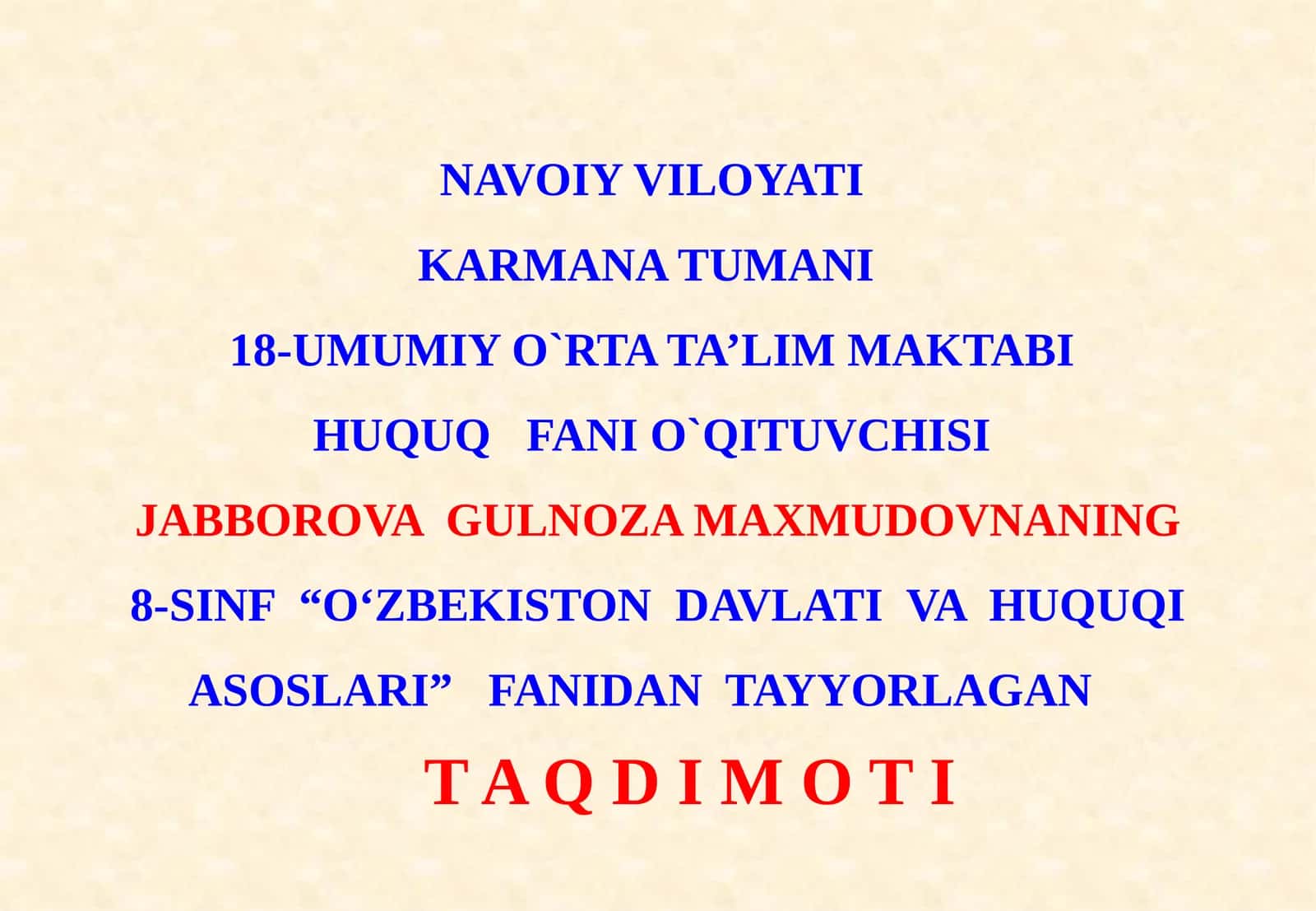 8-sinf Huquq dars ishlanma. Oila qonunchiligida voyaga yetmaganlarning huquq va majburiyatlari 1
