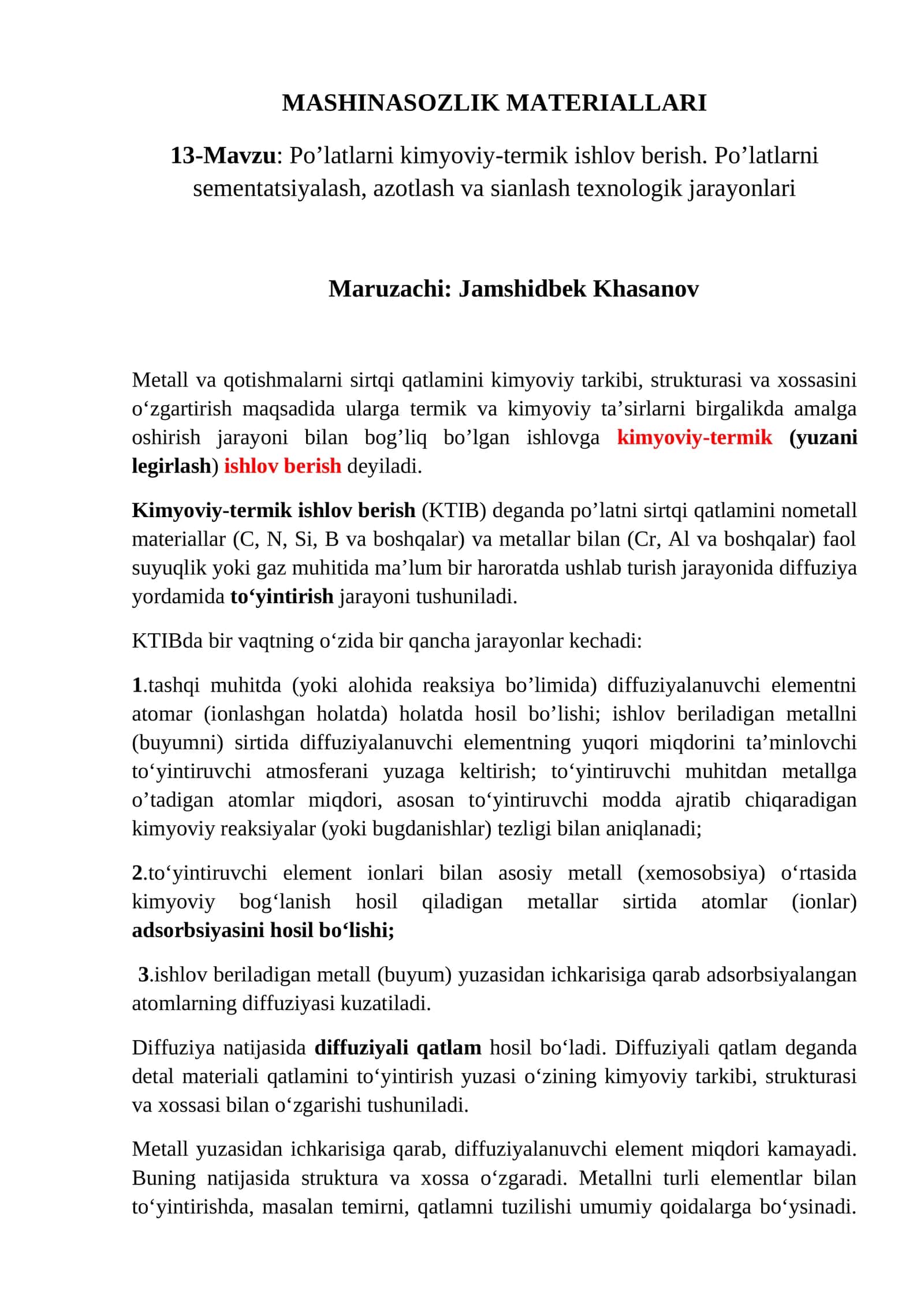 Po’latlarni kimyoviy-termik ishlov berish 1