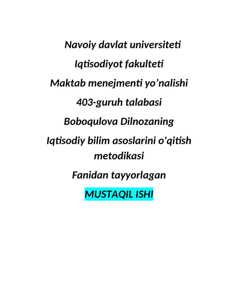 Iqtisodiy bilim asoslarini o'qitish metodikasi 1