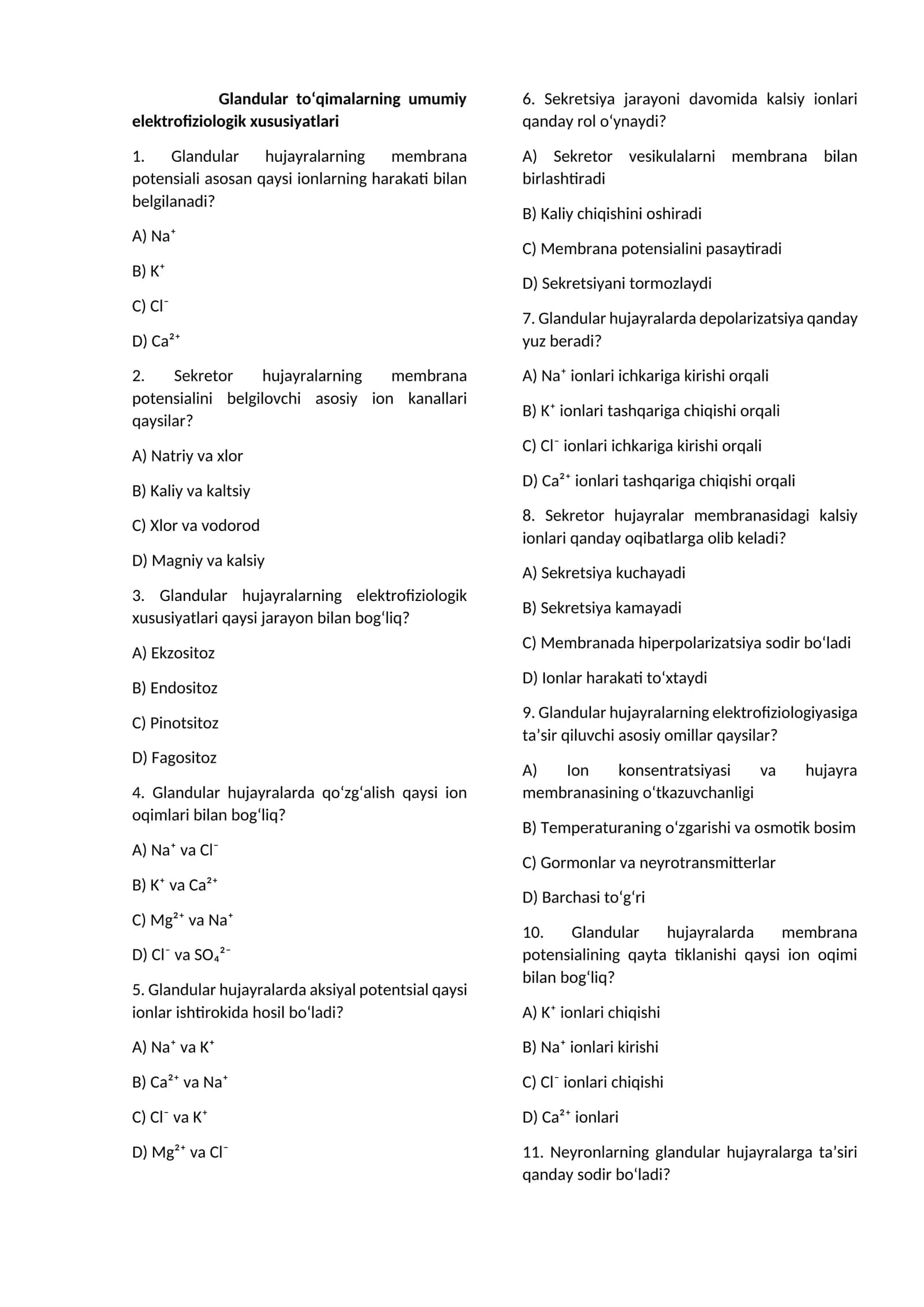 Glandular to‘qimalarning umumiy elektrofiziologik xususiyatlari 1