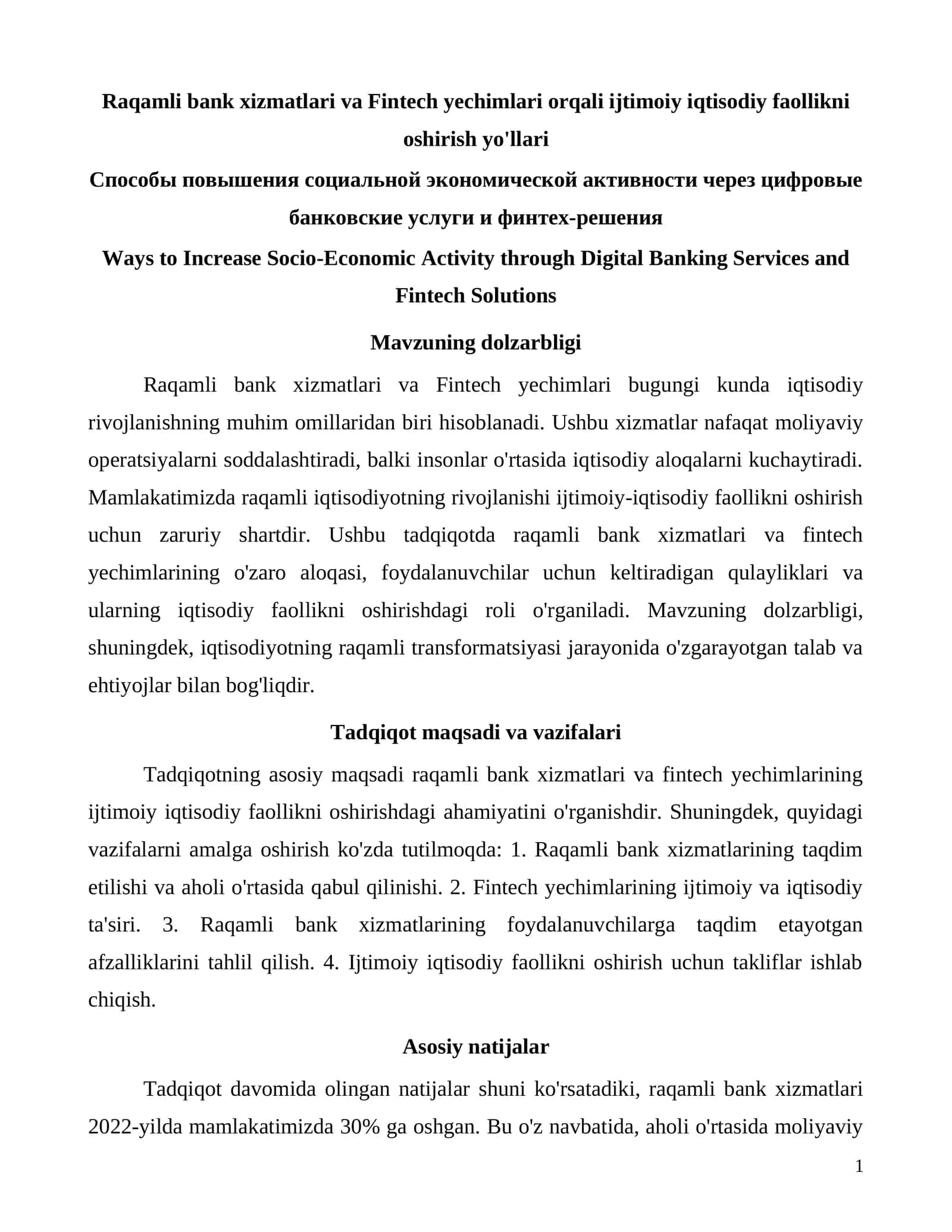 Raqamli bank xizmatlari va Fintech yechimlari 1