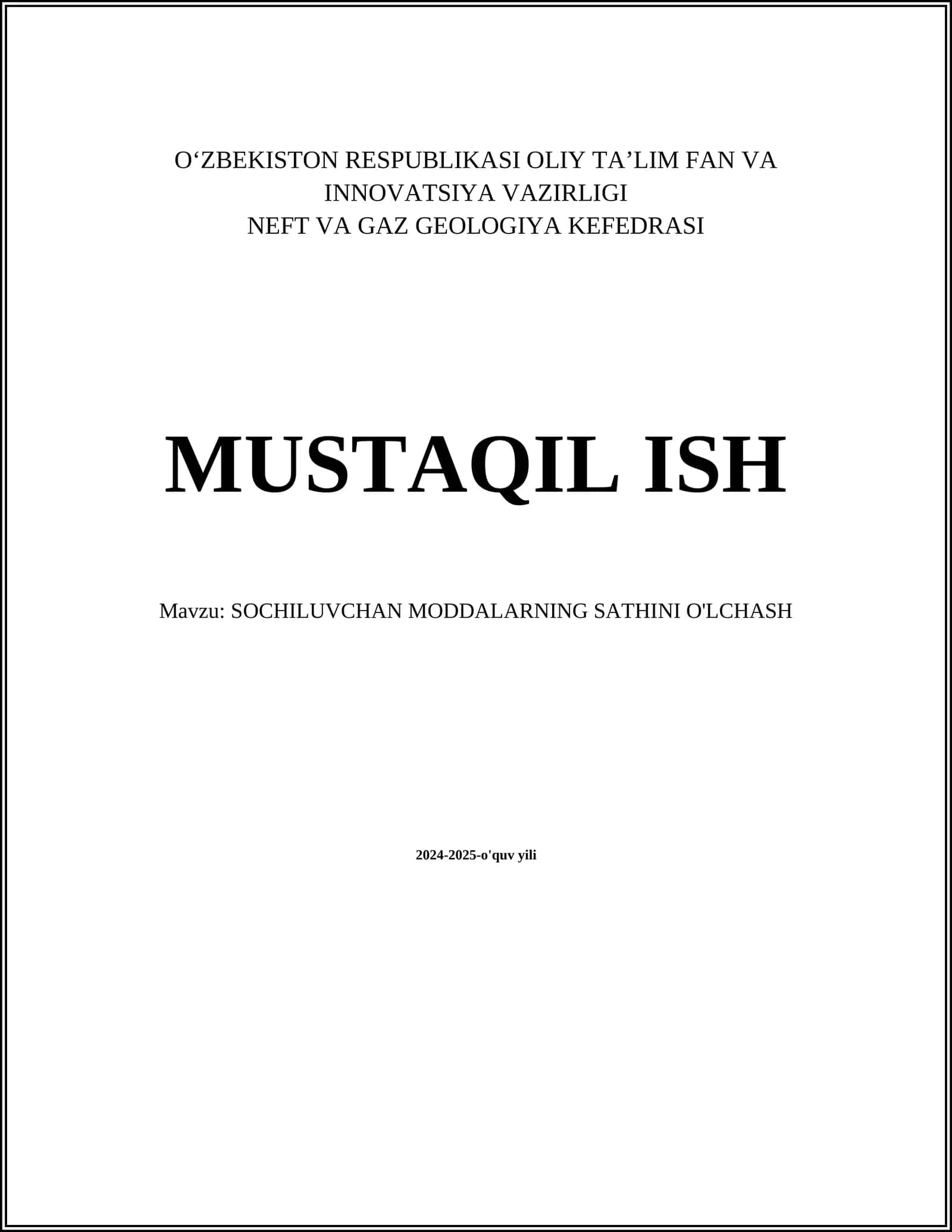 MUSTAQIL ISH Mavzu: SOCHILUVCHAN MODDALARNING SATHINI O'LCHASH 1