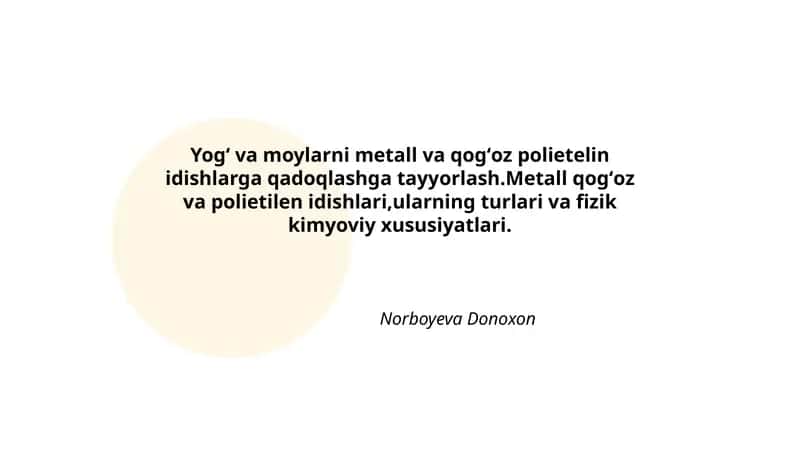 Yogʻ va moylarni metall va qogʻoz polietelin idishlarga qadoqlashga tayyorlash 1