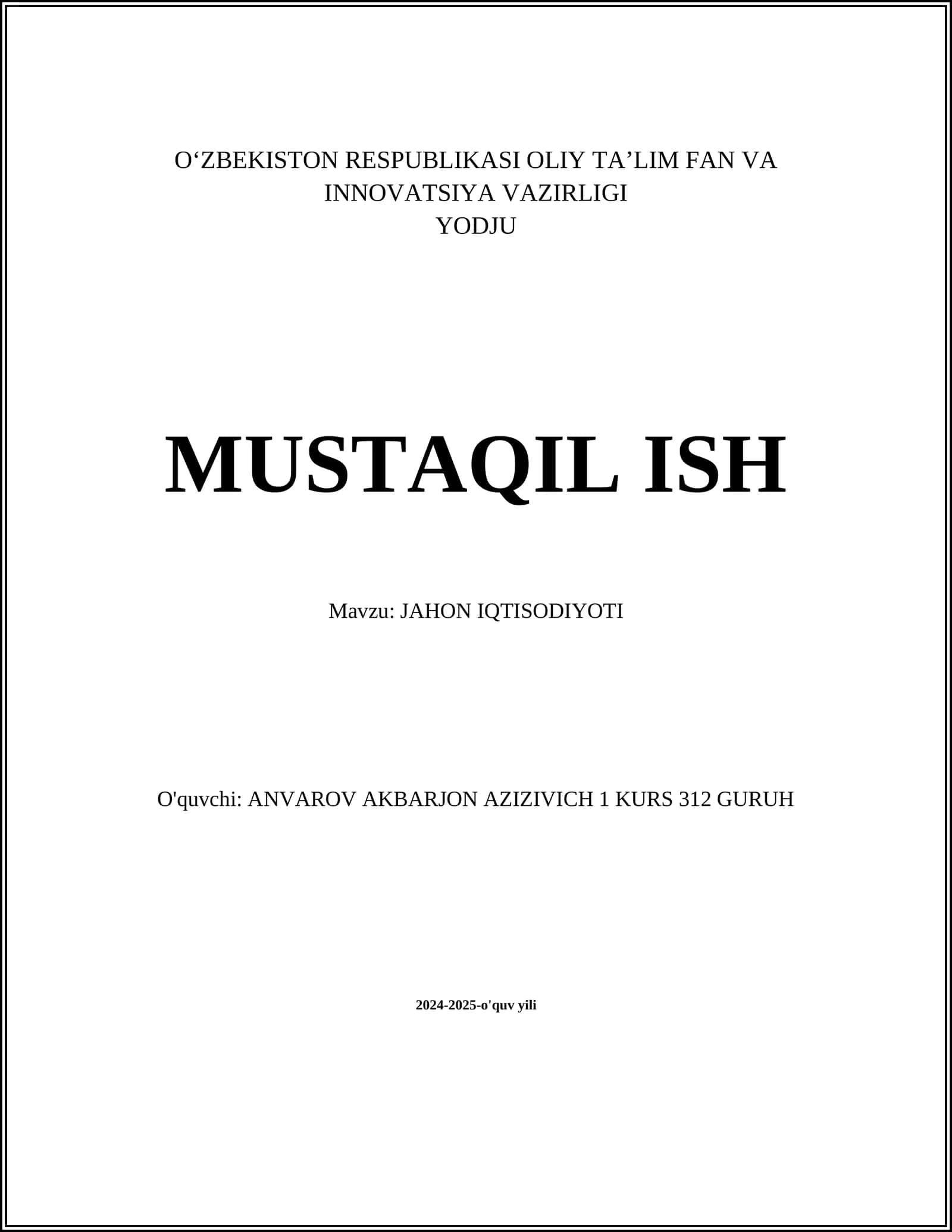 JAHON IQTISODIYOTI 1