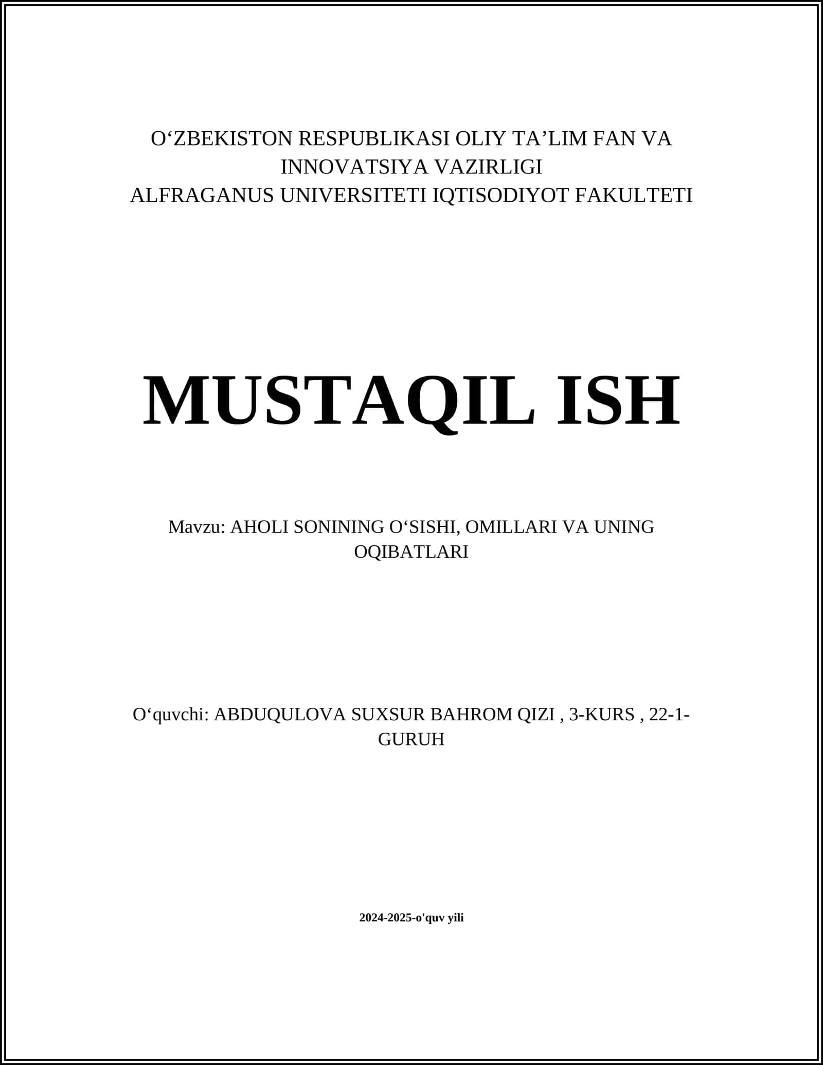 AHOLi SONINING OʻSISHI, OMILLARI VA UNING OQIBATLARI 1