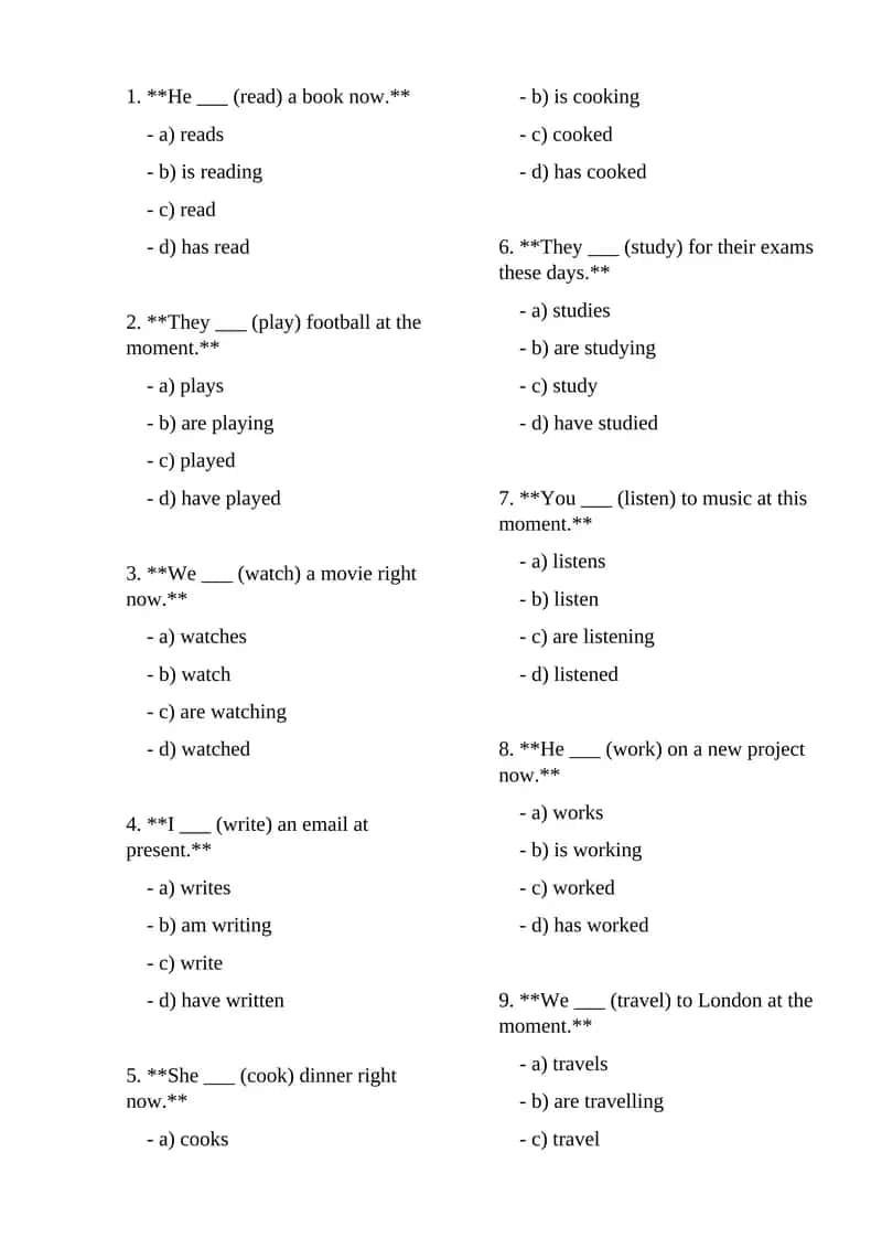 English Present Continuous Tense Quiz 1
