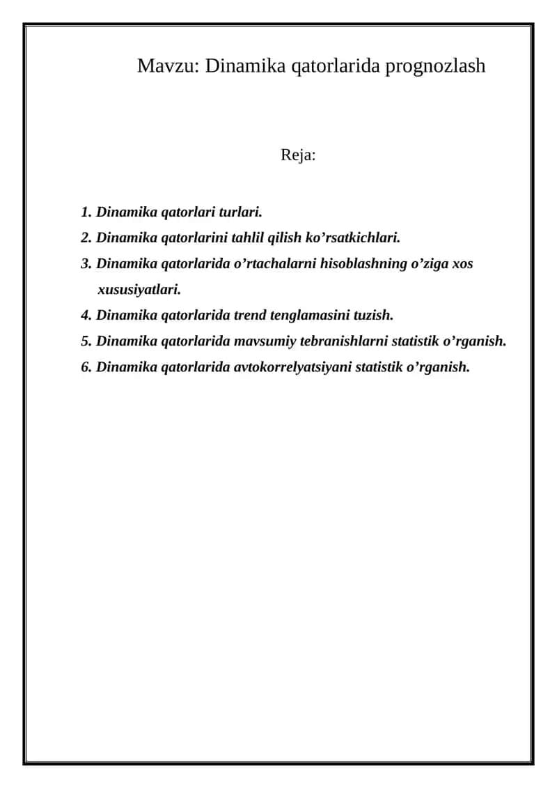 Dinamika qatorlarida prognozlash 1