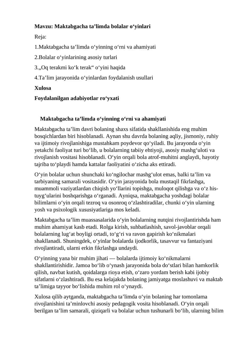 Maktabgacha ta’limda bolalar o‘yinlari 1