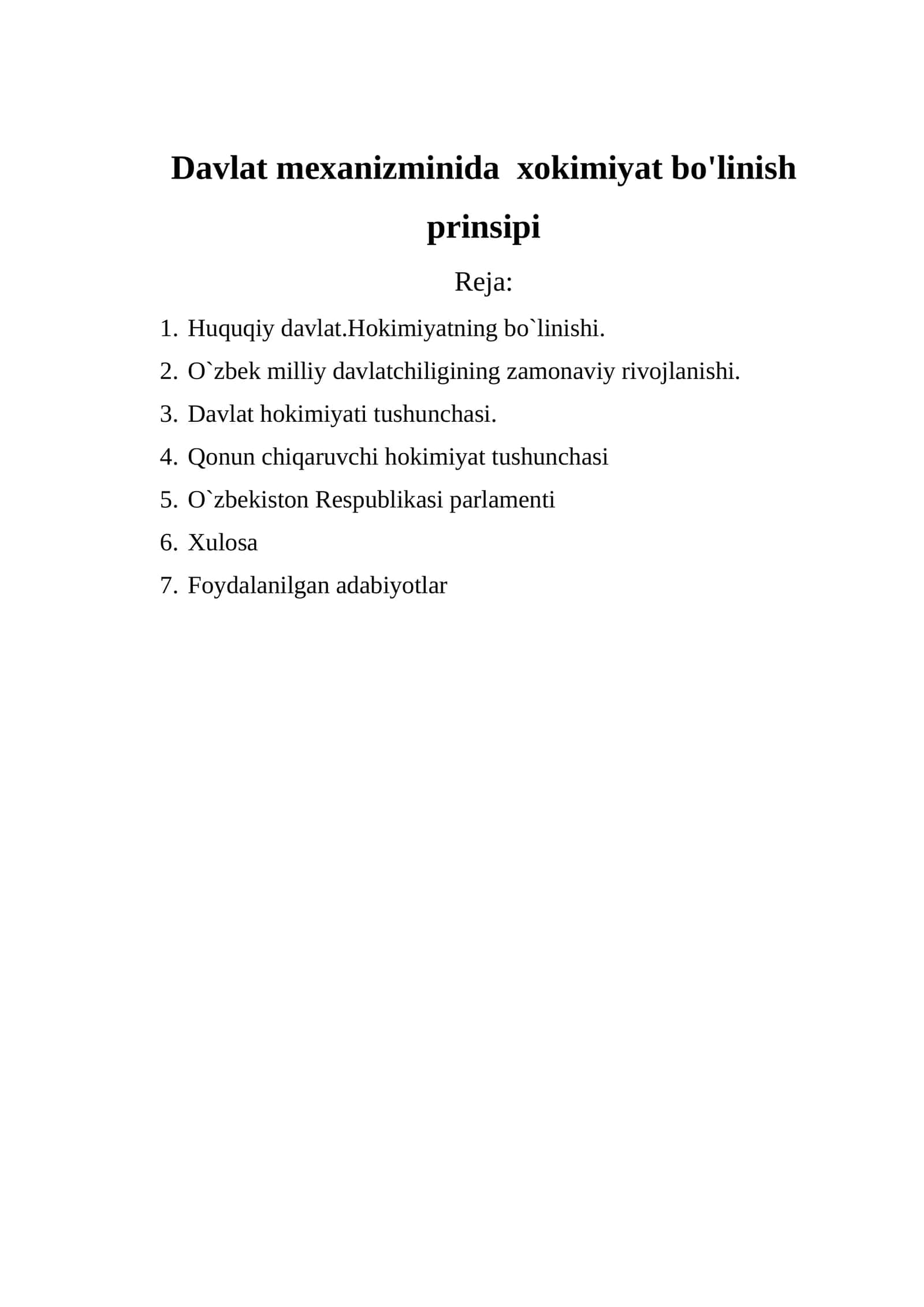 Davlat mexanizminida xokimiyat bo'linish prinsipi 1