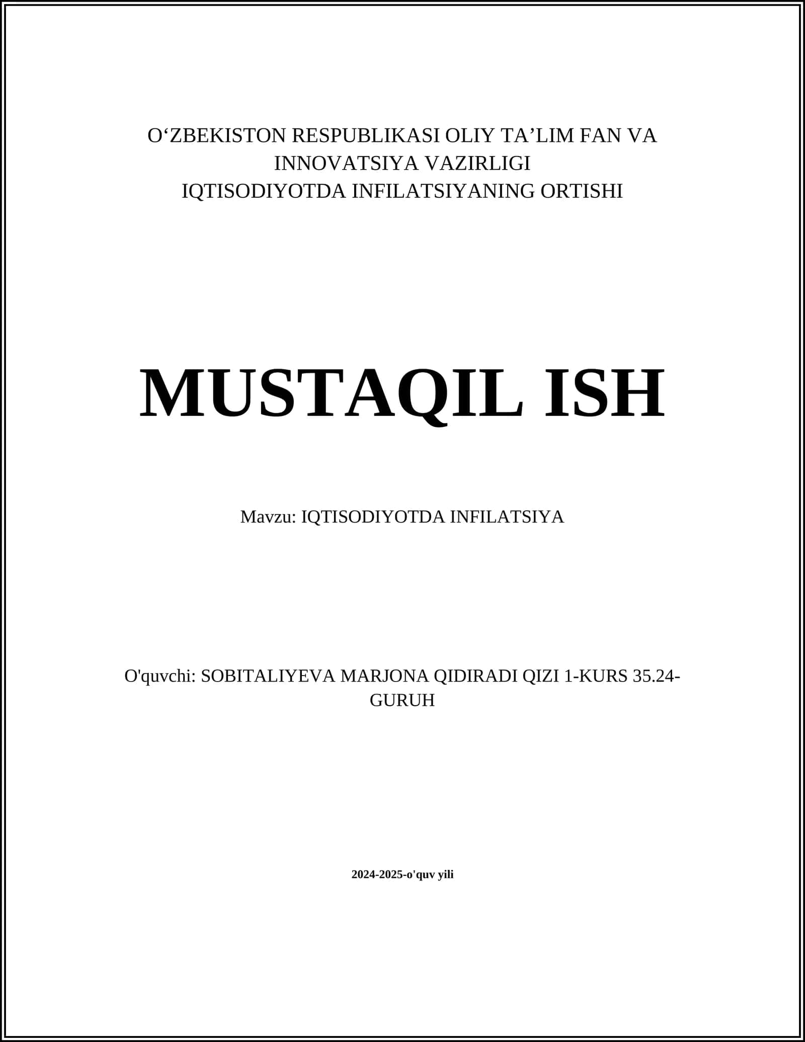 IQTISODIYOTDA INFILATSIYANING ORTISHI 1