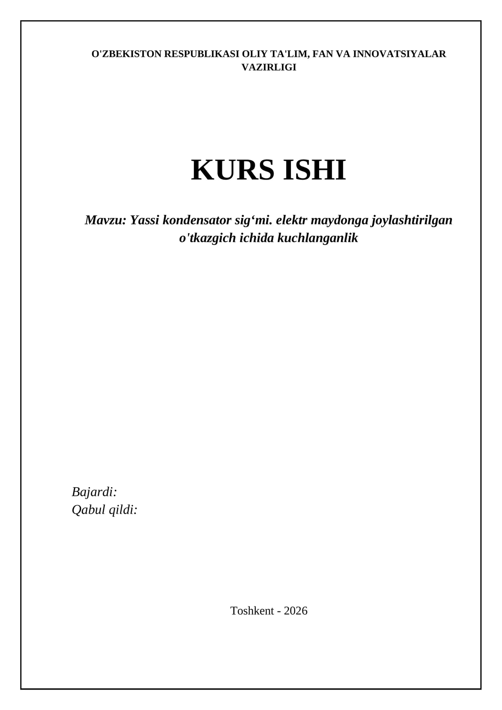 Yassi Kondensator Sigʻimi 1