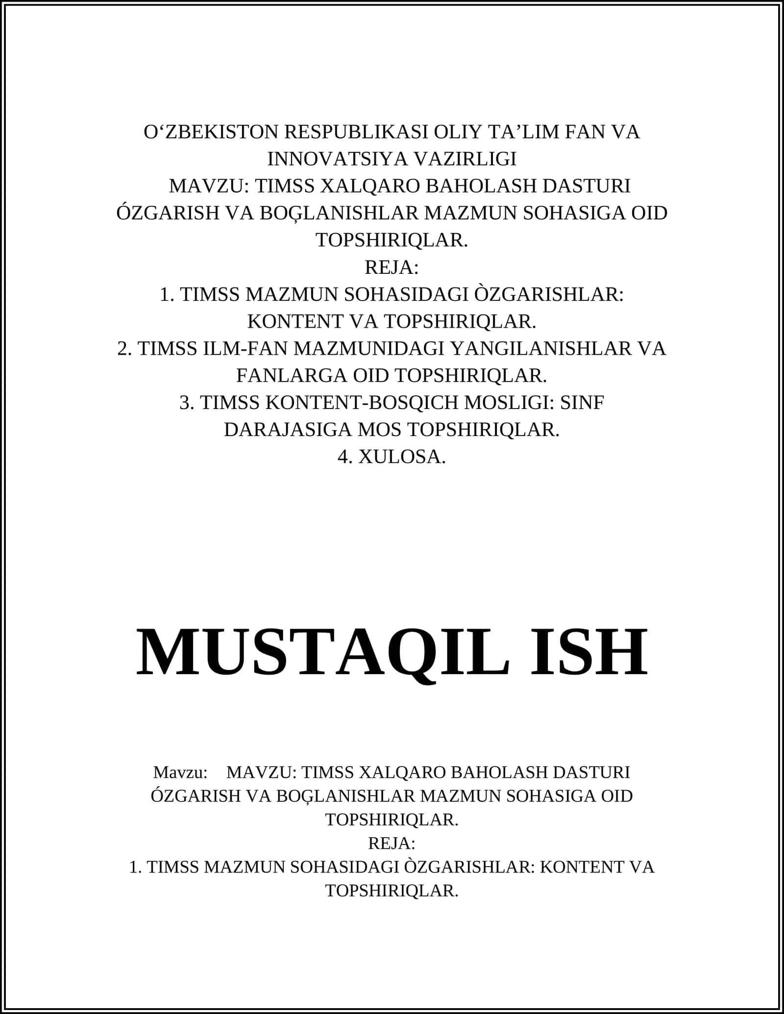 TIMSS Xalqaro Baholash Dasturi 1