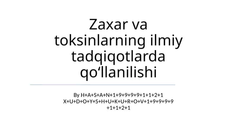 Zaharli Hayvonlarni O'rganish 1