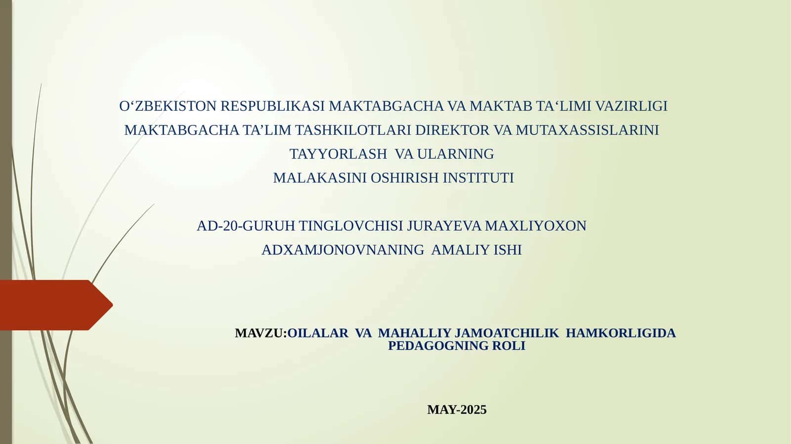 OILALAR VA MAHALLIY JAMOATCHILIK HAMKORLIGI 1