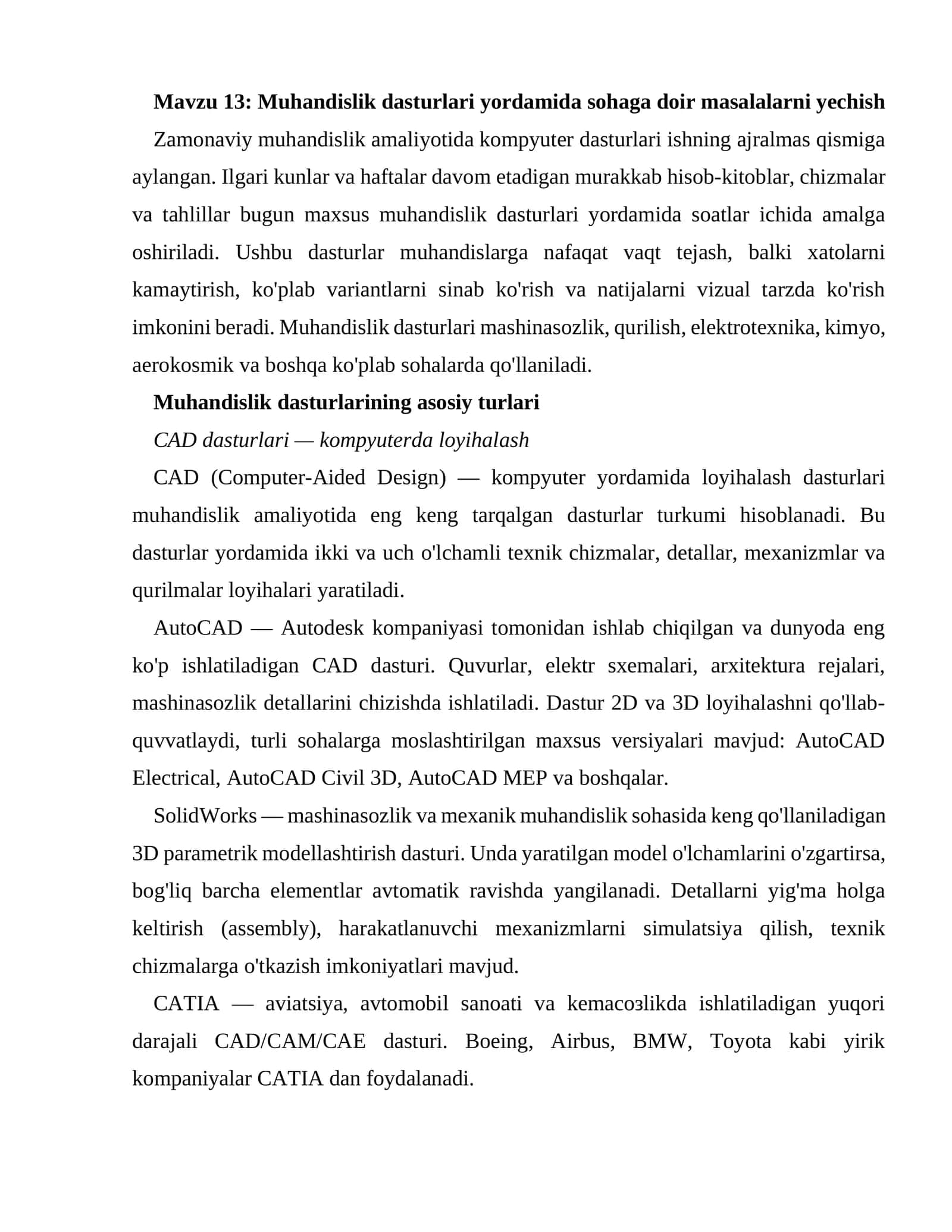 Muhandislik dasturlari yordamida sohaga doir masalalarni yechish 1