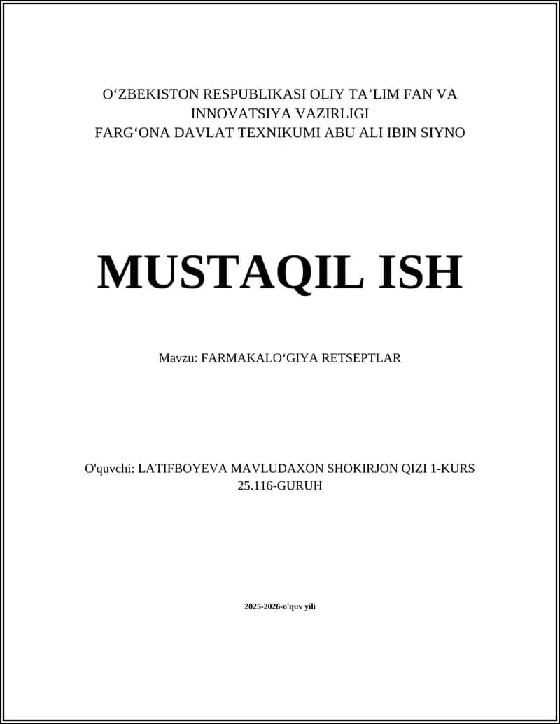 FARMAKALOʻGIYA RETSEPTLAR 1