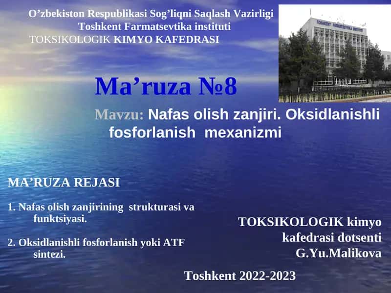 Nafas olish zanjiri.Oksidlanishlifosforlanish mexanizmi 1