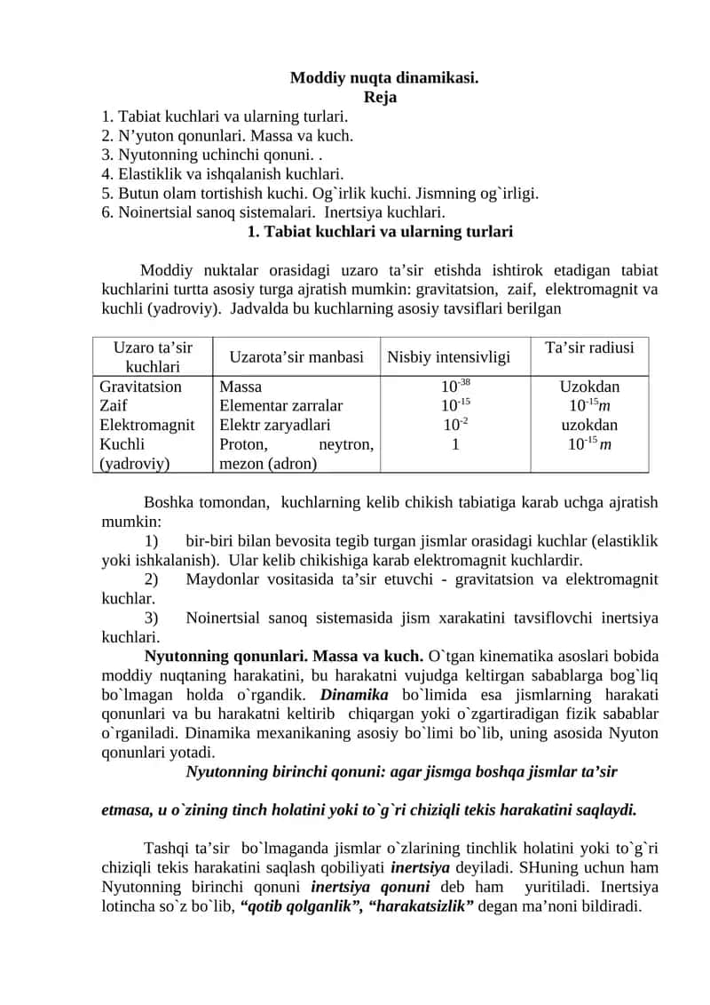 Moddiy nuqta dinamikasi 1