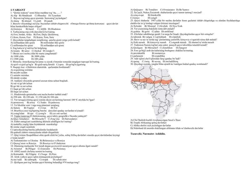 Geografiya fanidan aralash test savollari 1