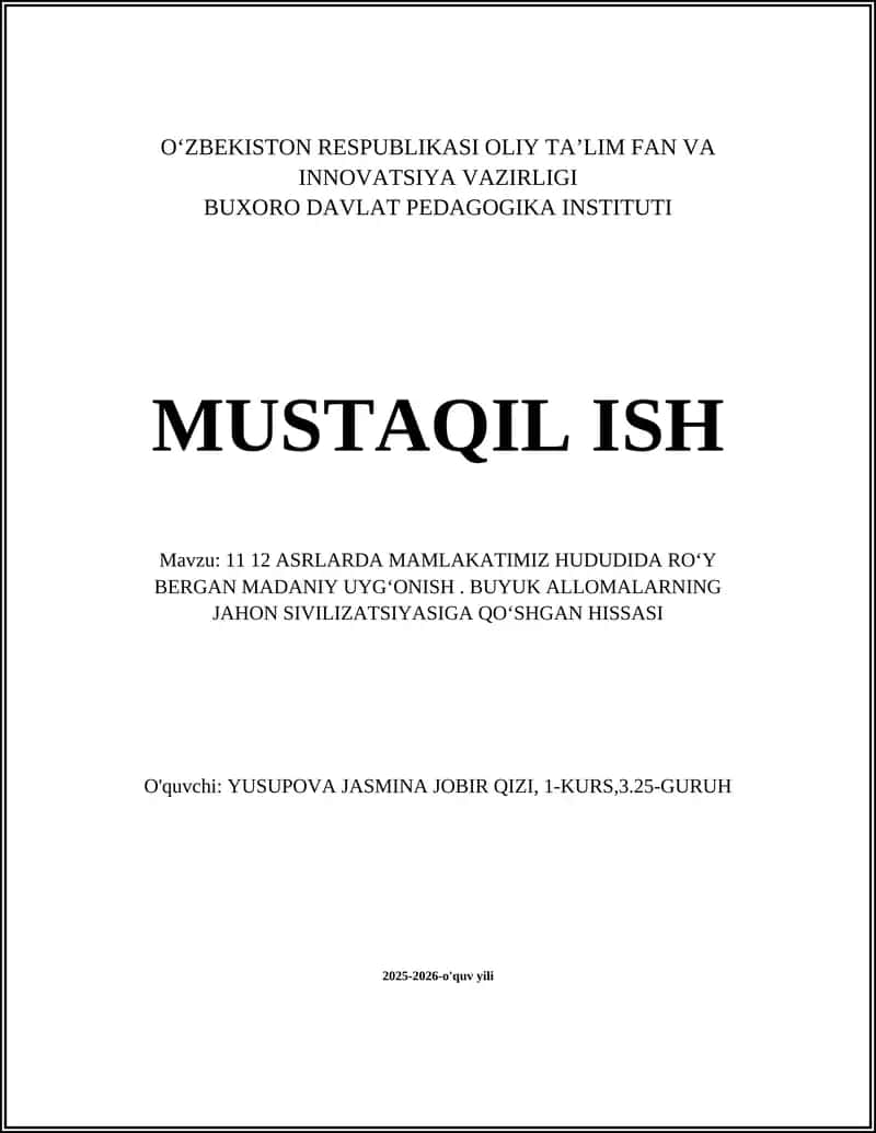 11 12 ASRLARDA MAMLAKATIMIZ HUDUDIDA ROʻY BERGAN MADANIY UYGʻONISH 1