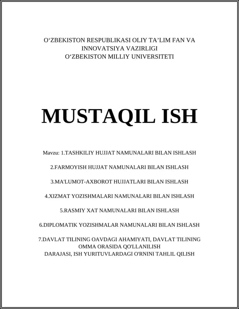 TASHKILIY HUJJAT NAMUNALARI 1