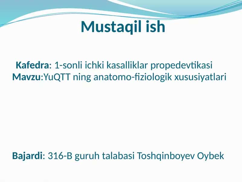 1-sonli Ichki kasalliklar propedevtikasi 1