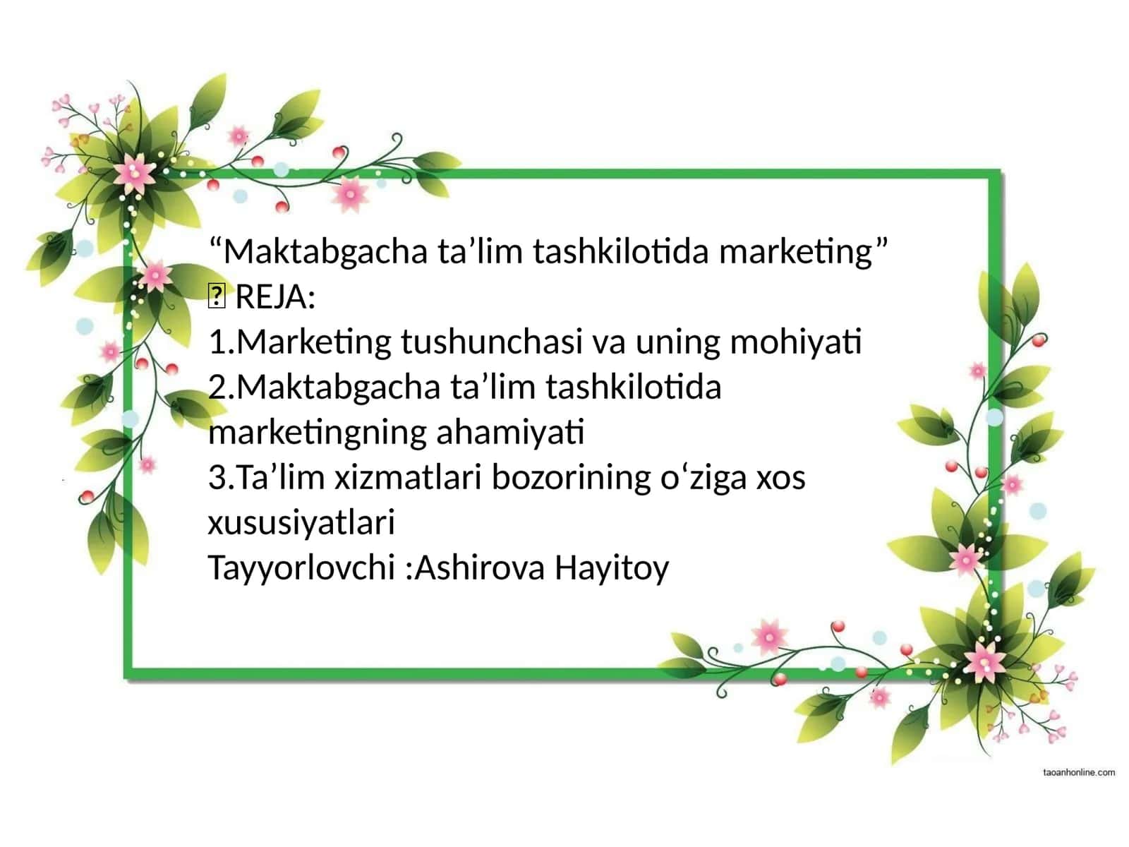 Maktabgacha ta’lim tashkilotida marketing 1