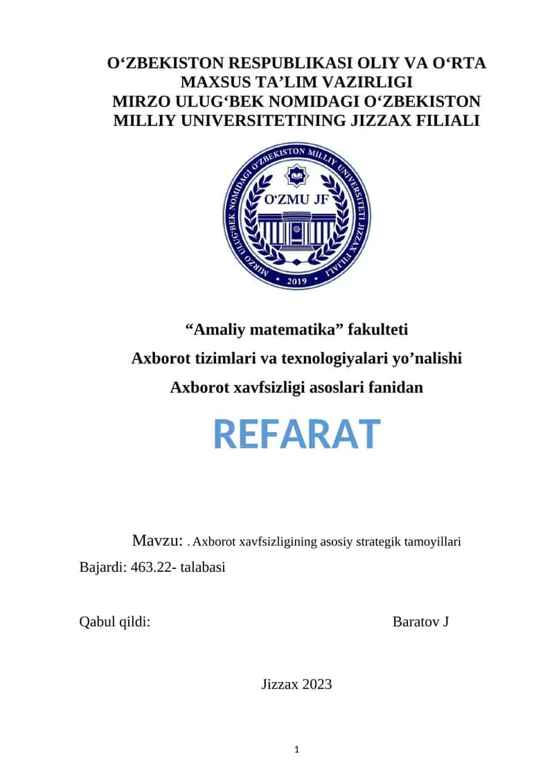 Axborot xavfsizligining asosiy strategik tamoyillari 1