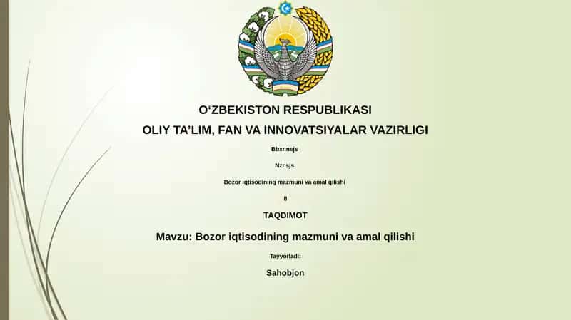 Bozor iqtisodining mazmuni va amal qilishi 1