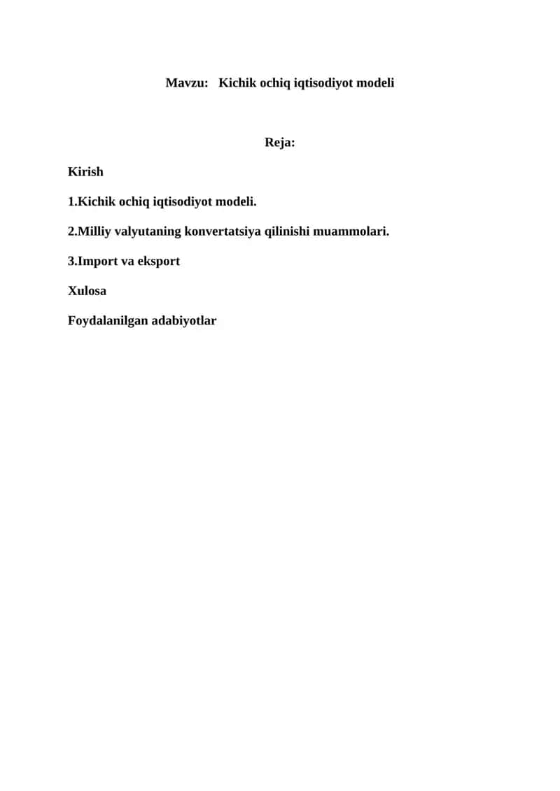 Kichik ochiq iqtisodiyot modeli 1