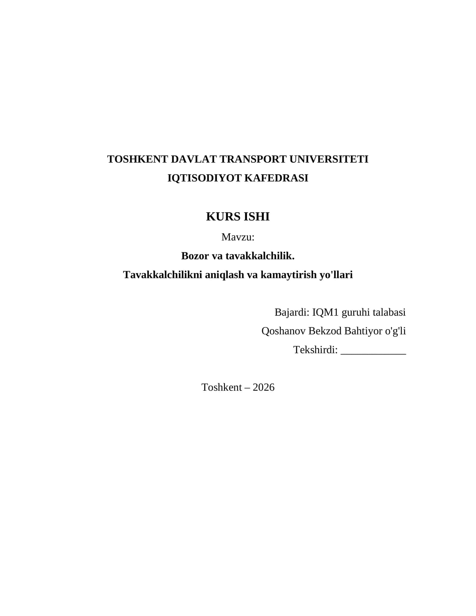Bozor va tavakkalchilik 1