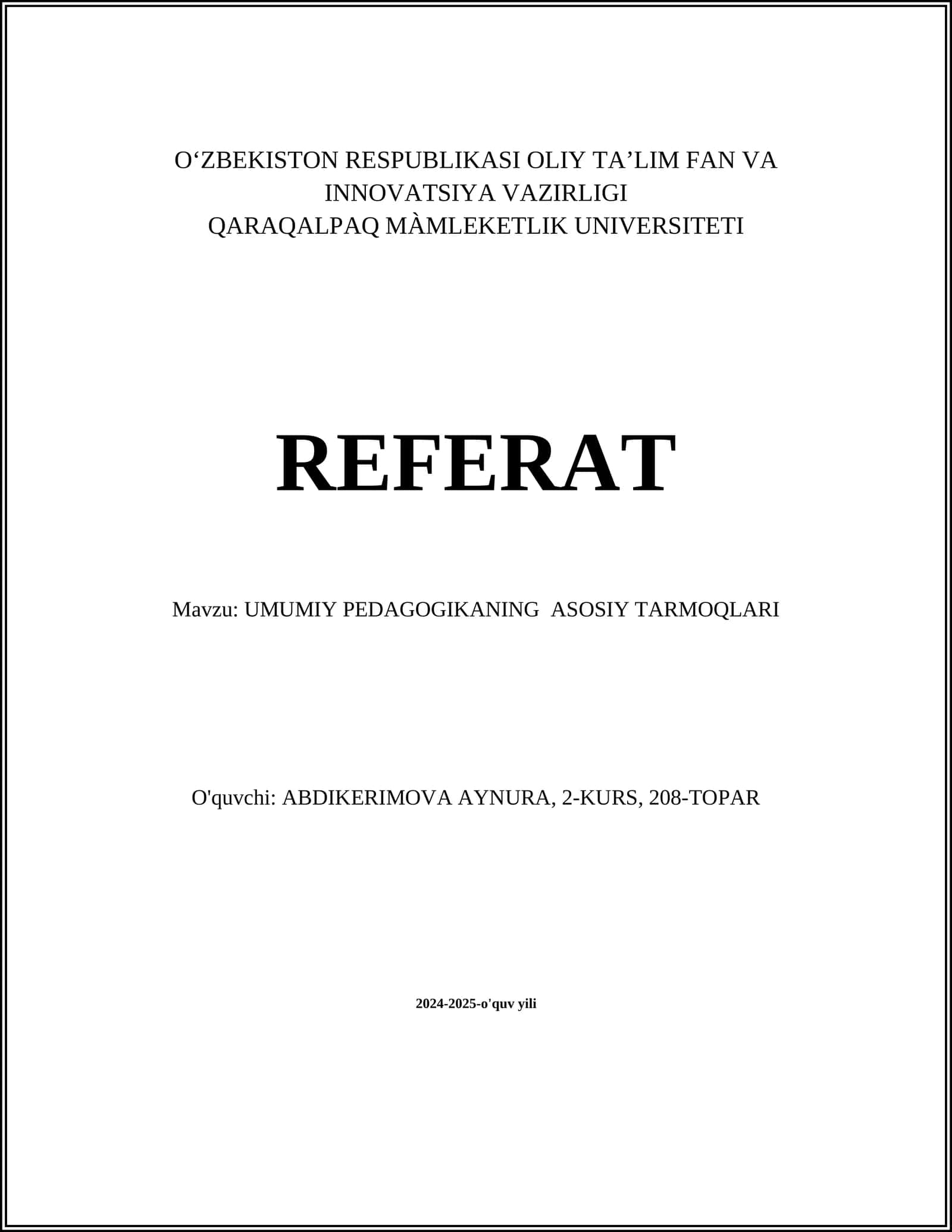 UMUMIY PEDAGOGIKANING ASOSIY TARMOQLARI 1