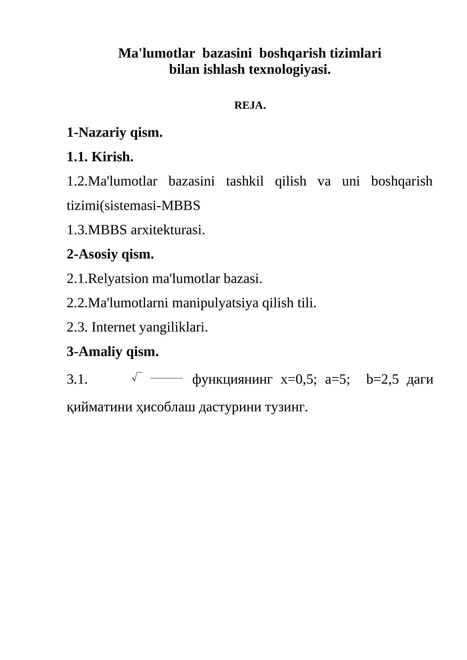 Ma'lumotlar bazasini boshqarish tizimlari 1