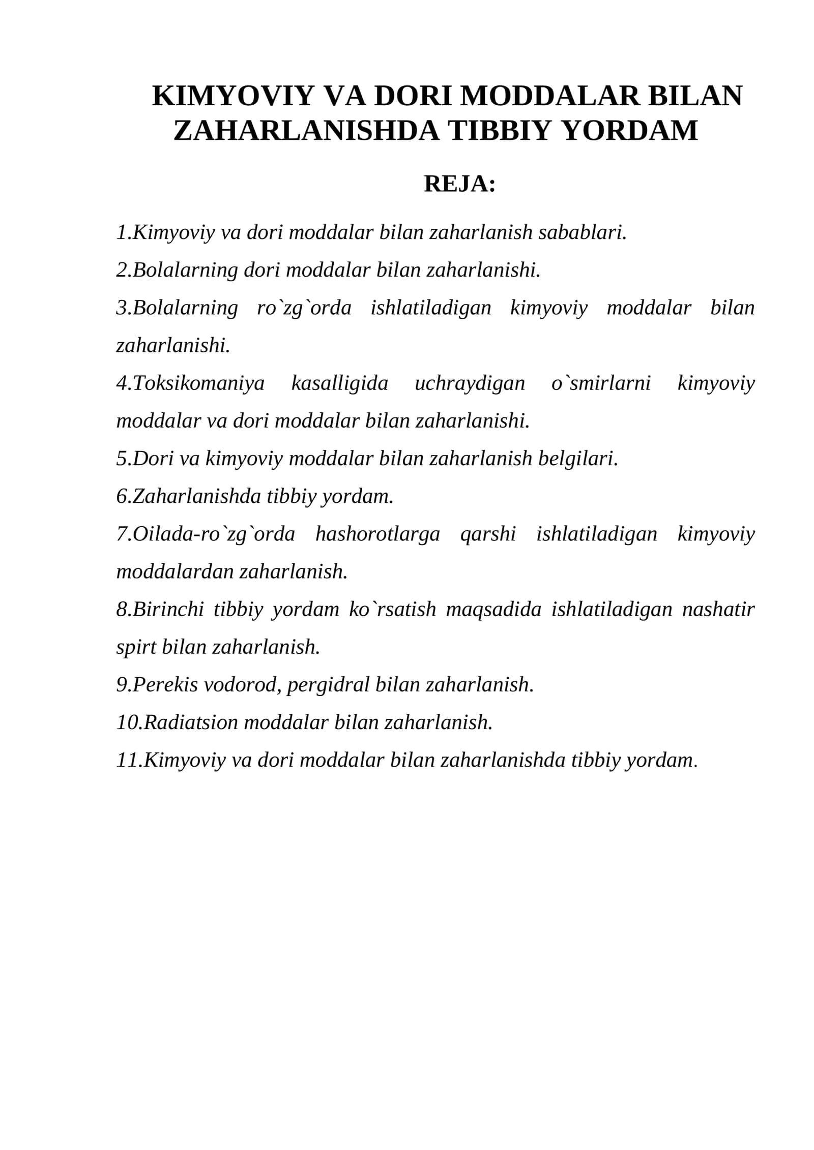 Kimyoviy va dori moddalar bilan zaharlanishda tibbiy yordam 1