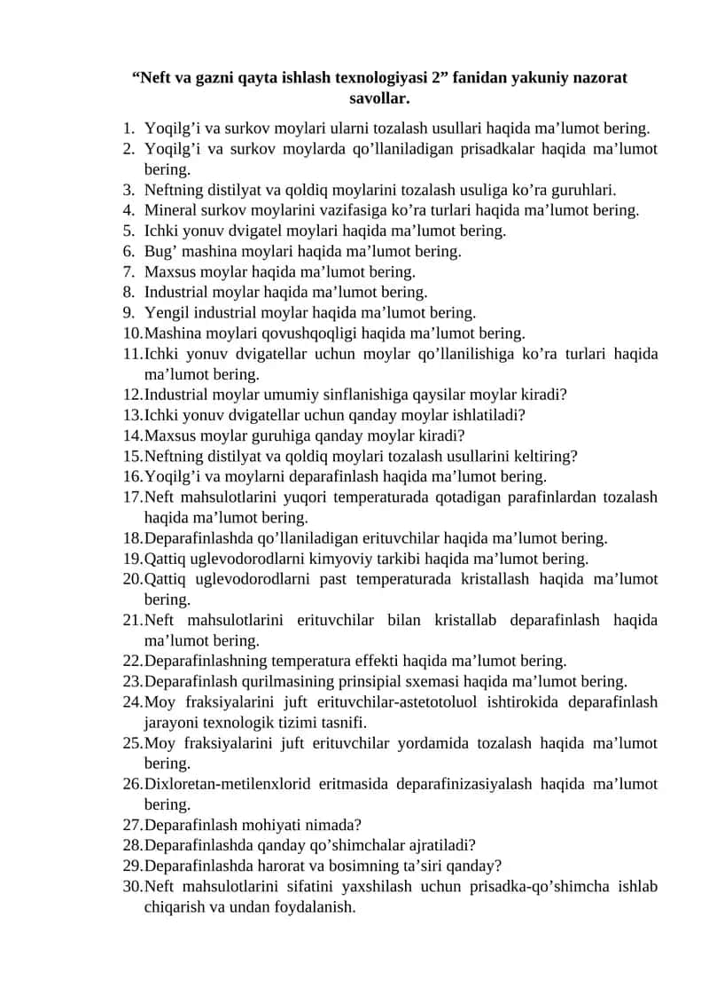 Neft va gazni qayta ishlash texnologiyasi 2 1